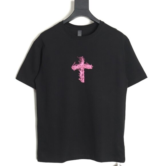 Chrome Hearts Pink Flame Cross T-Shirt - Picture 1 of 9